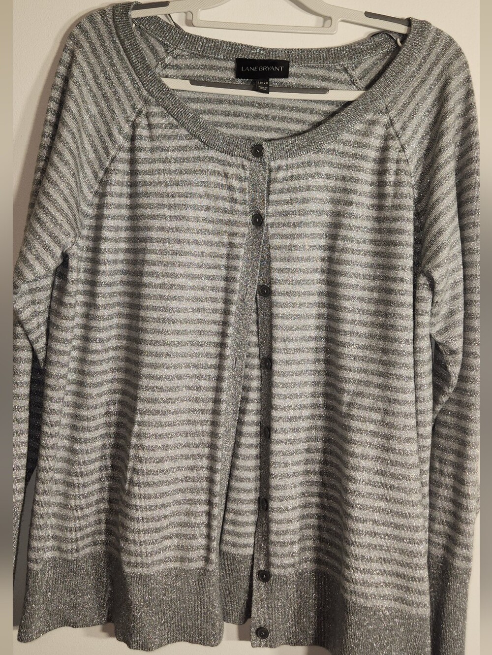 Lane Bryant Silver & Gray Metallic Striped Button-Front Cardigan 18/20